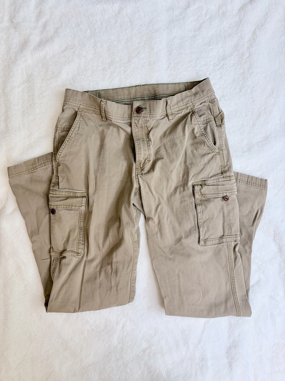 LL Bean Cargo Pants Beanflex Classic Fit Tan Khaki Utility Work Wear Mens 34x32